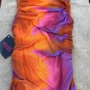 Orange and Purple Tie-Dye Midi Dress